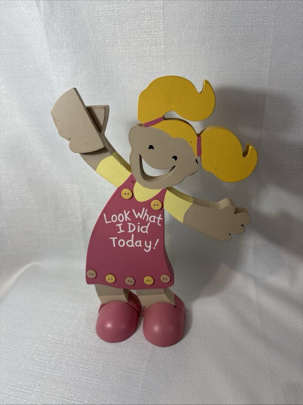 Girl Display Stand Childs Art School Work " Look What I Did Today " Yellow Hair